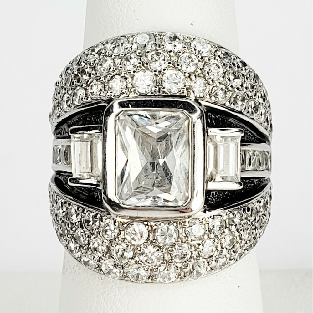 Ross‎ Simons Large Clear Cubic Zirconia CZ Cocktail Ring Black Enamel Size 7 - Picture 2 of 10